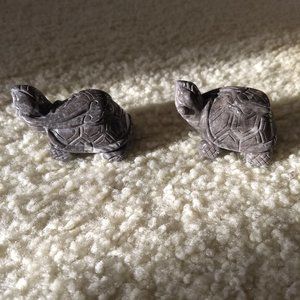 vintage 70s pair of carved stone turtle tortoise figurines